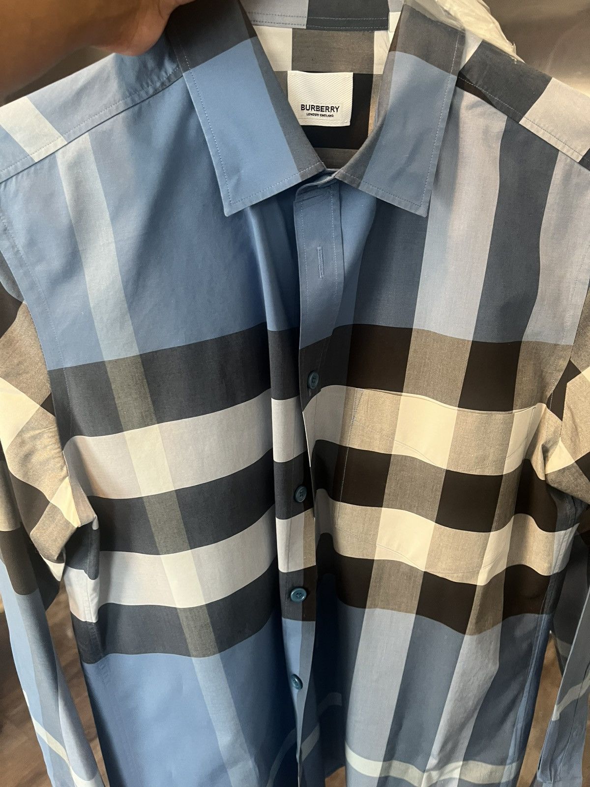 Blue & White checkered Burberry Long sleeve shirt size Large