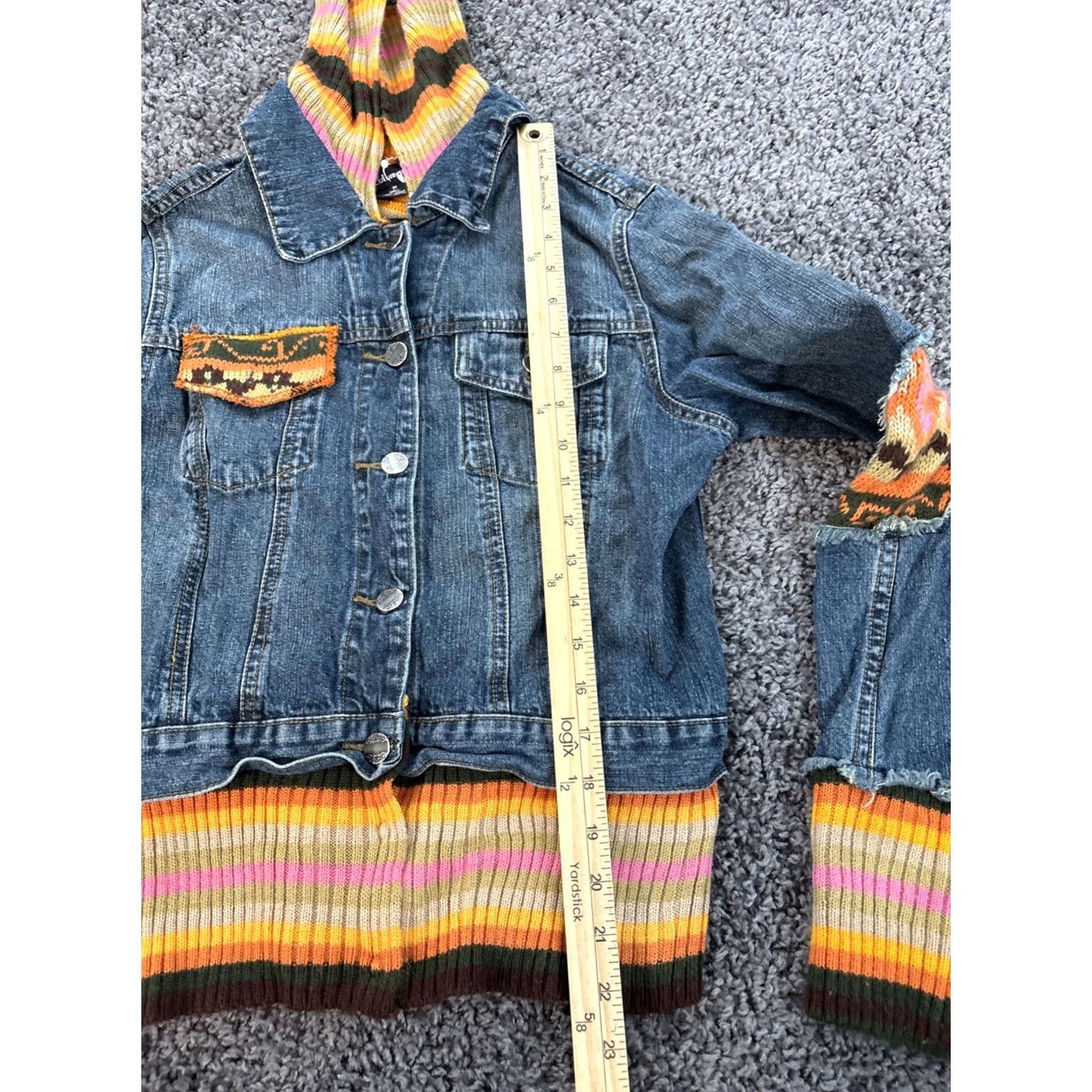 Denime VINTAGE Lulumari Denim Jacket Womens Medium Boho Med Wash Bomber Y2K Blue Denim Bohemian Womens Medium Size M / US 6-8 / IT 42-44 - 2 Thumbnail