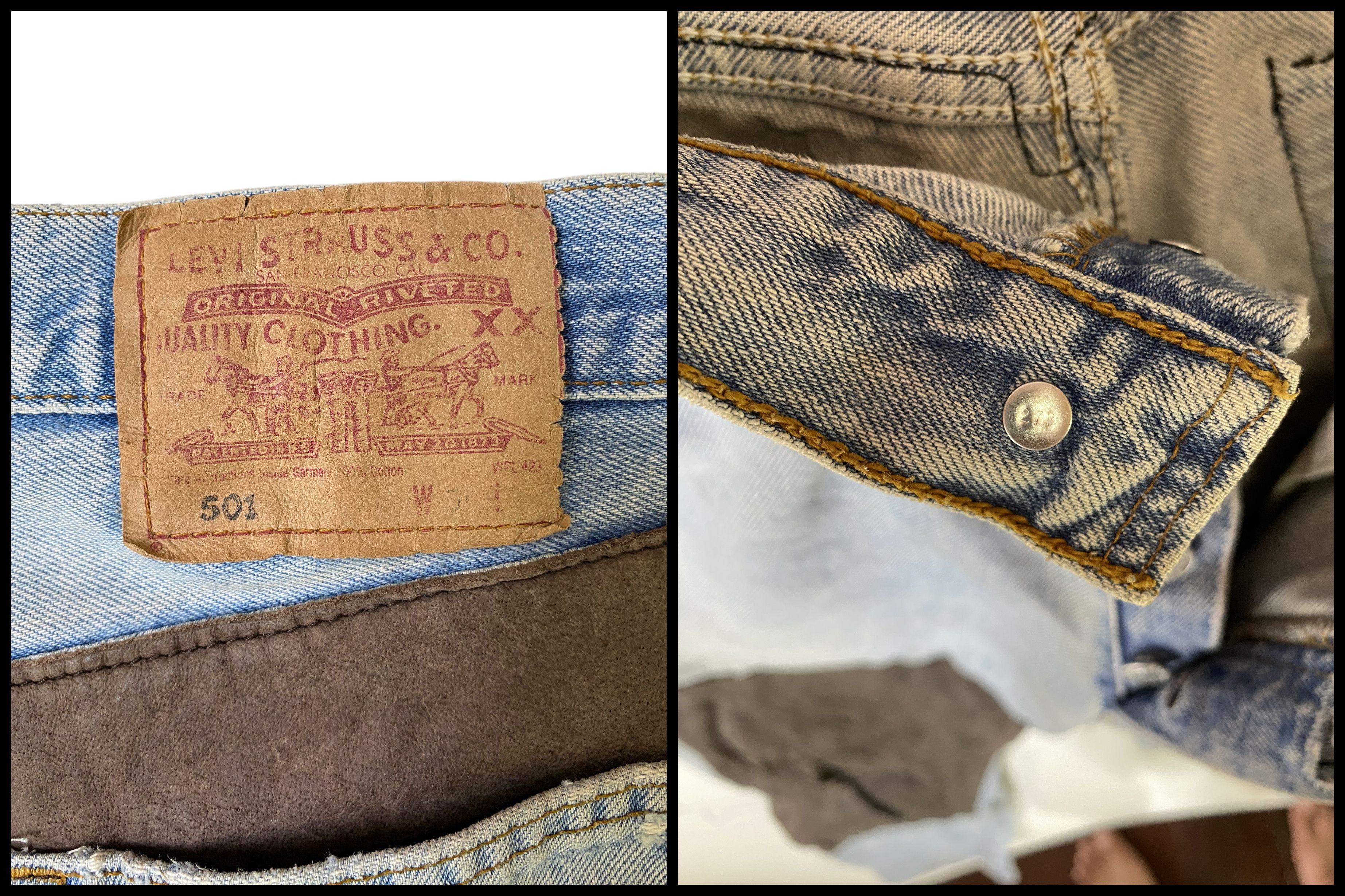 Levi's × Vintage 90s Levis 501 custom leather jeans Size US 30 / EU 46 - 11 Thumbnail