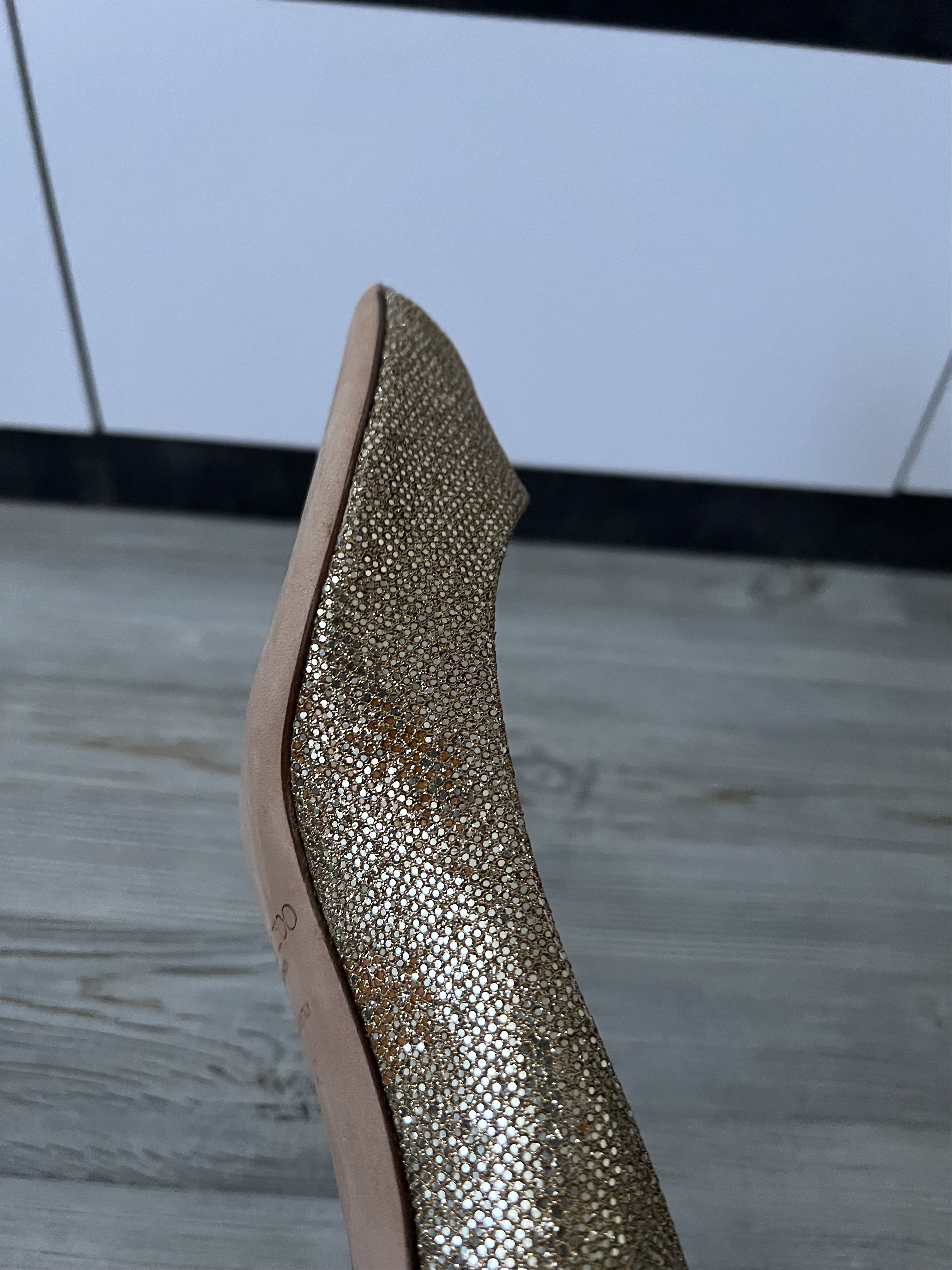 Jimmy Choo Jimmy Choo Gold Glitter Peep Toe Leather Heels Size 40 Size US 10 / IT 40 - 9 Thumbnail