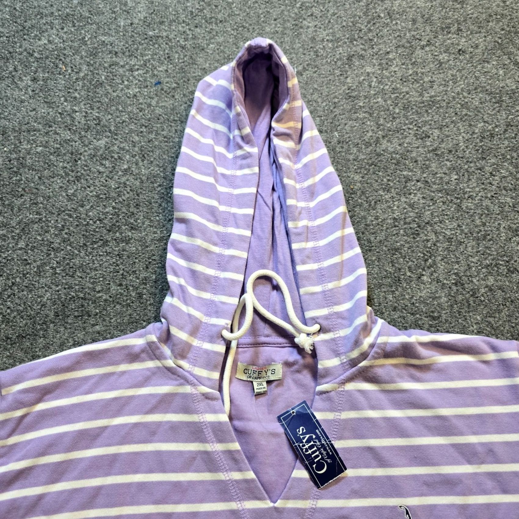 Vintage Cuffy's Massachusetts Sweatshirt Womens 2XL Purple Stripe Embroidered Hoodie Pullover Cuffys Classic Knit V-Neck Activewear Girls Womens Size XXL / US 16-18 / IT 52-54 - 2 Thumbnail