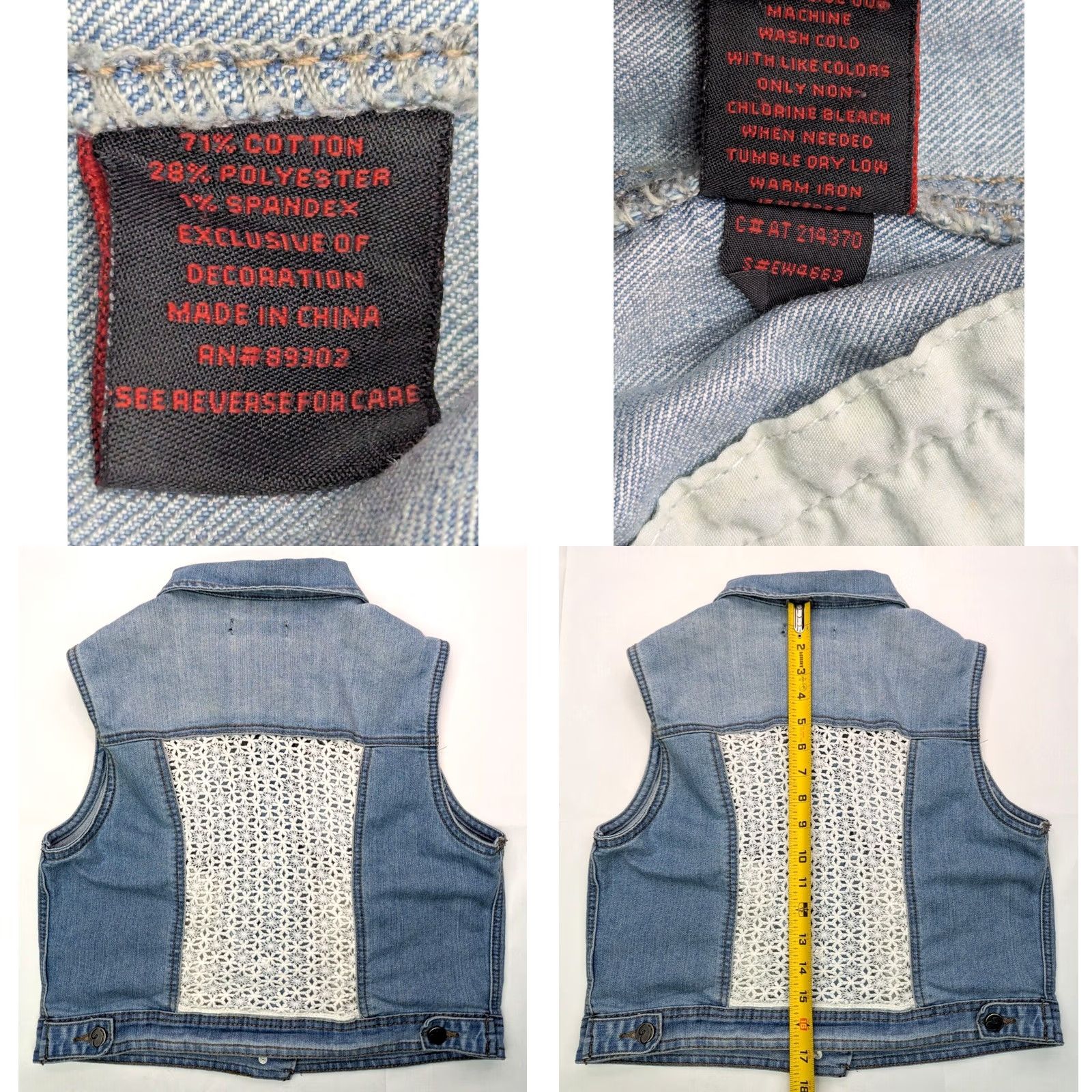 Vintage Earl Jeans Light Wash Denim Vest Blue Straps Back Knit Back Women M Blue Denim Vest Sleeveless Jacket (34x17) Regular Women Size 32" / US 10 / IT 46 - 8 Thumbnail
