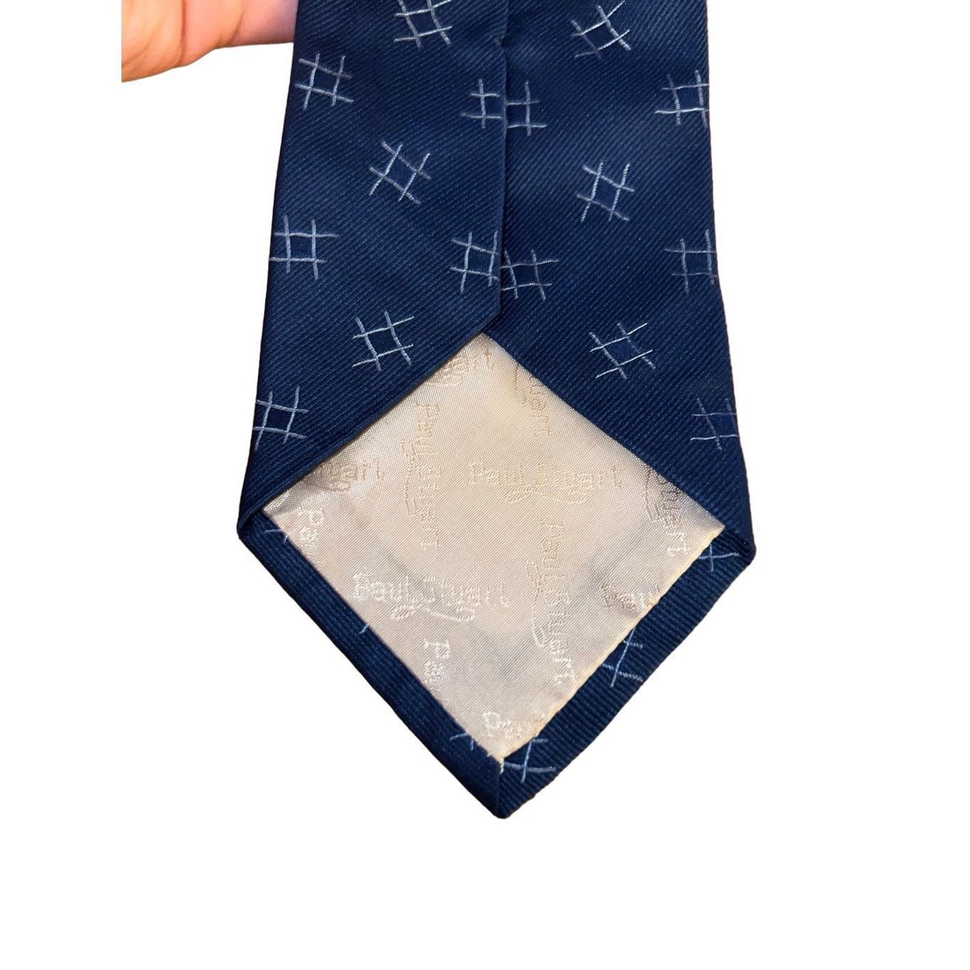 Paul Stuart Paul Stuart Navy Tick Tack Toe Print 100% Silk Handmade Neck Size ONE SIZE - 5 Thumbnail