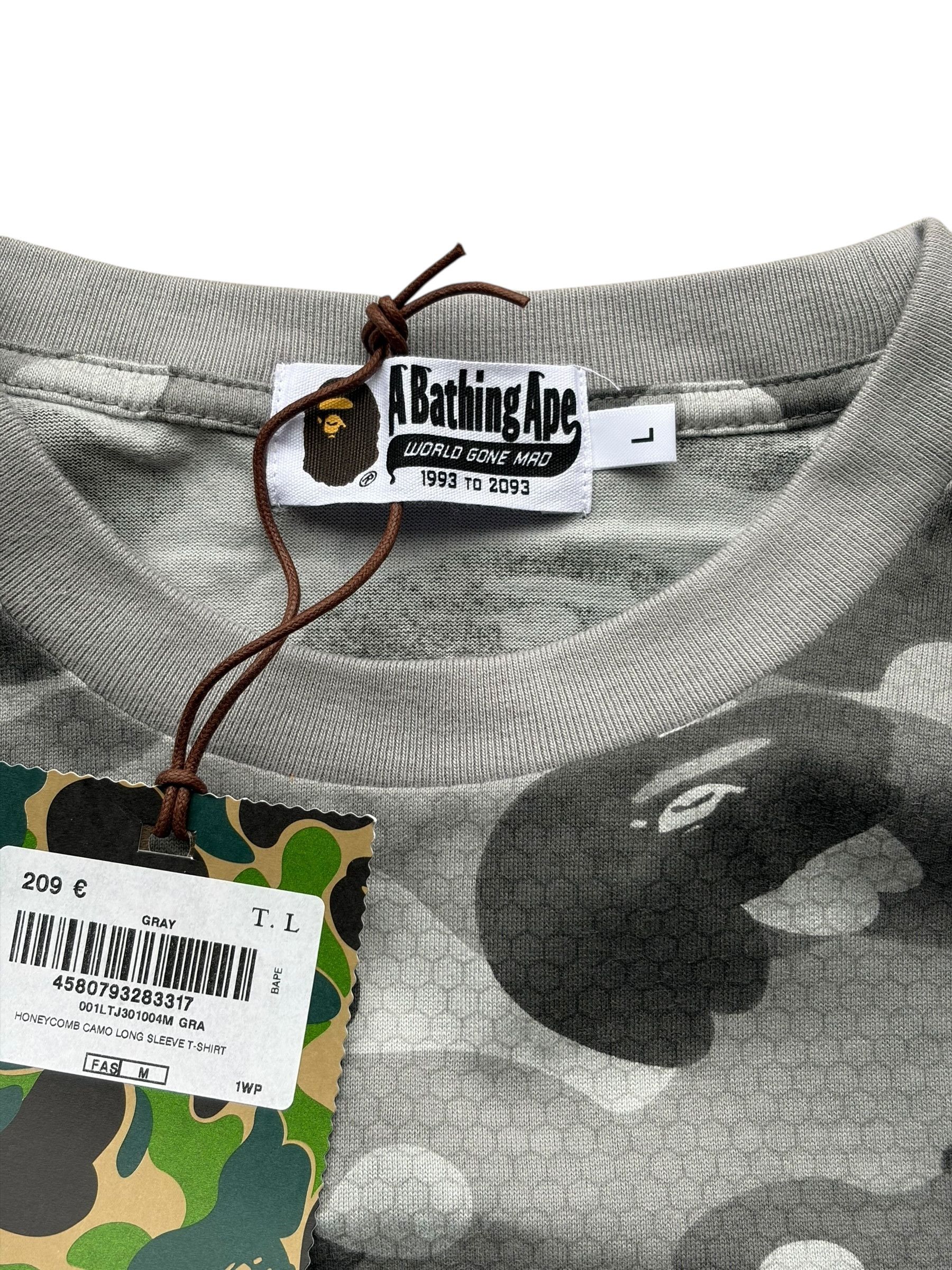 Bape Bape Grey Camo Honeycome Space System Longsleeve T-Shirt Size US L / EU 52-54 / 3 - 7 Thumbnail