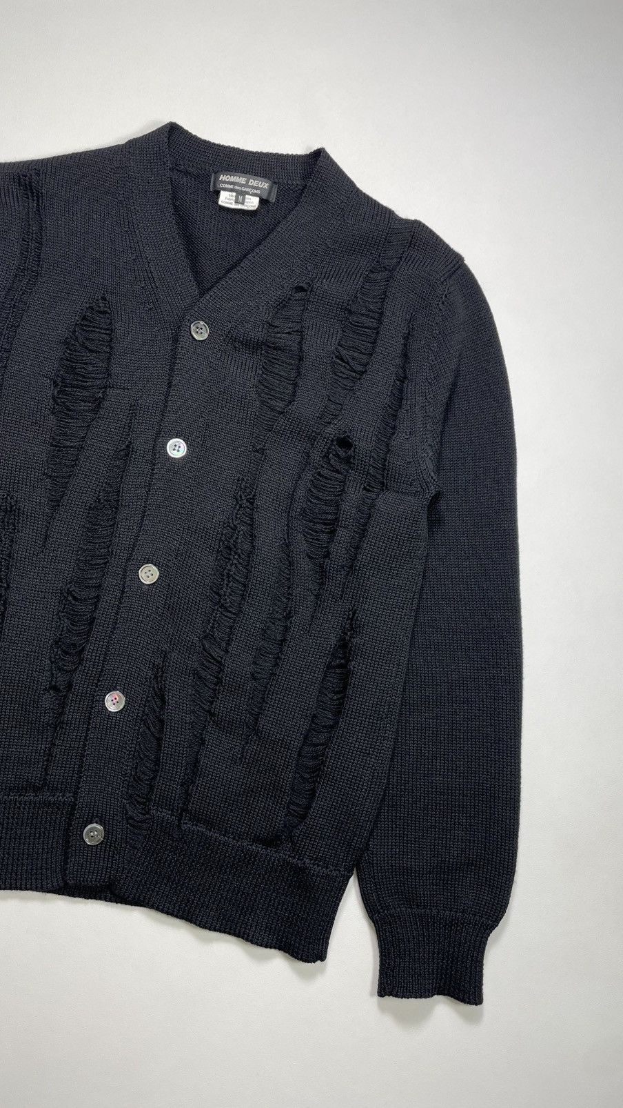 Comme des Garcons Homme Deux A/W 18 ‘Destroyed Detail’ Black Cardigan Size US M / EU 48-50 / 2 - 9 Thumbnail