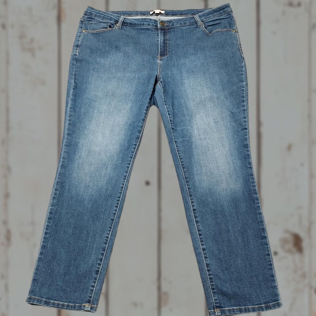 Vintage VINTAGE? Woman Within Jeans Women’s Plus Size 22W Bootcut Med Wash 43x28 Size 40" / US 18 - 1 Thumbnail