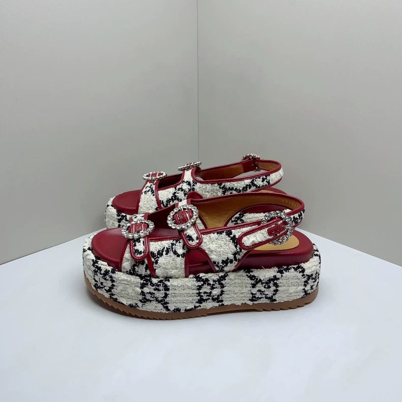 Gucci Gucci GG Tweed Platform Sandals White - dmc Size US 7.5 / EU 40-41 - 1 Thumbnail