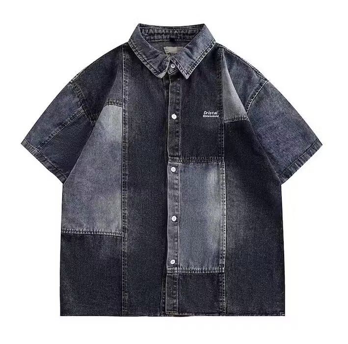 Japanese Brand × Vintage Retro y2k patchwork denim short sleeve shirt Size US XL / EU 56 / 4 - 4 Thumbnail