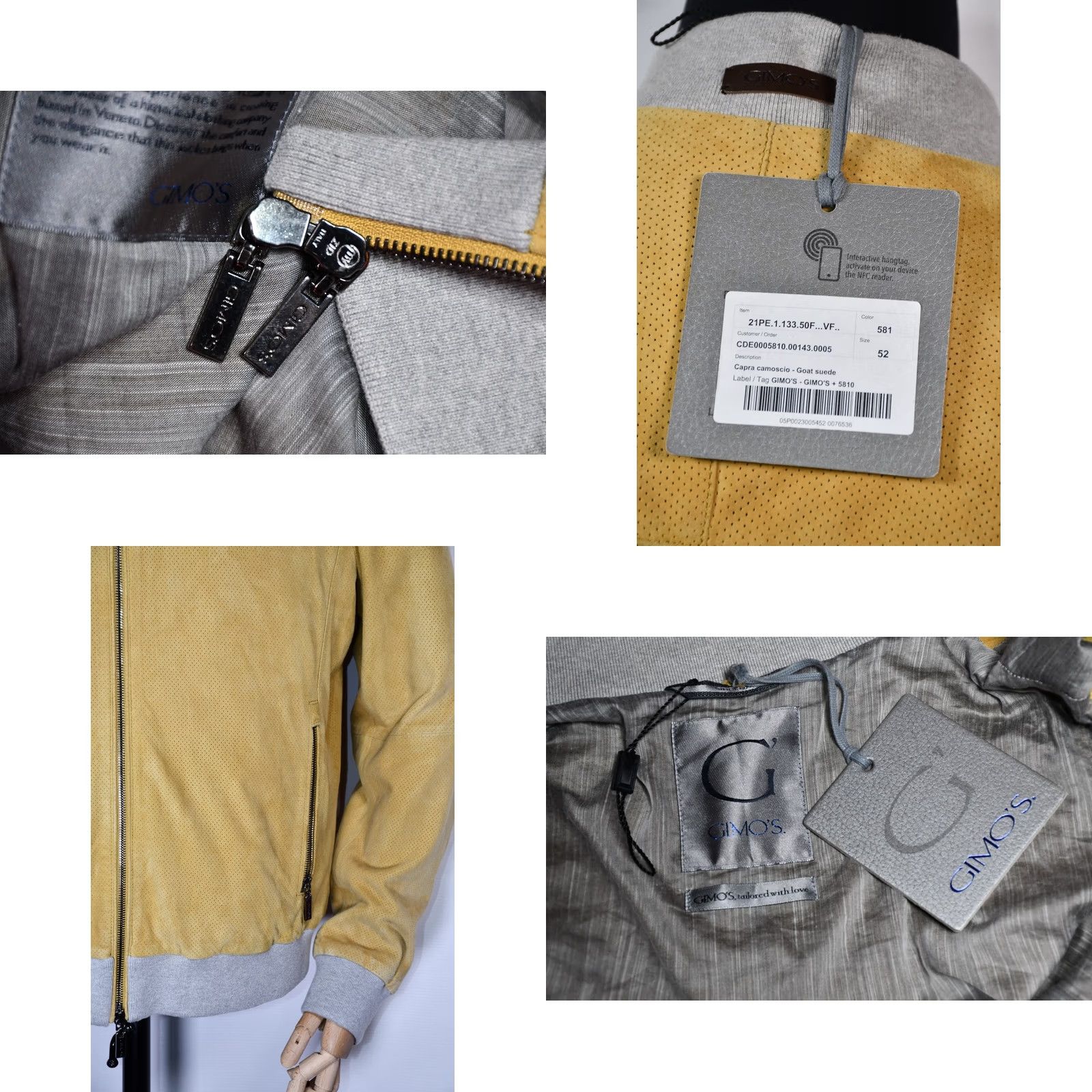 Vintage Gimo's Leather Jacket Mens L IT 52 Bomber Leather Yellow 100% Genuine 100% Leather Vintage No Style Winter Casual Sz IT52 Size US L / EU 52-54 / 3 - 9 Thumbnail