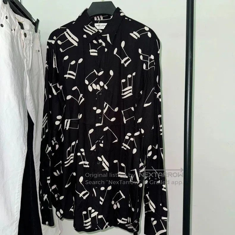 Saint Laurent Paris Saint Laurent Music Note Print Shirt Size US L / EU 52-54 / 3 - 1 Thumbnail