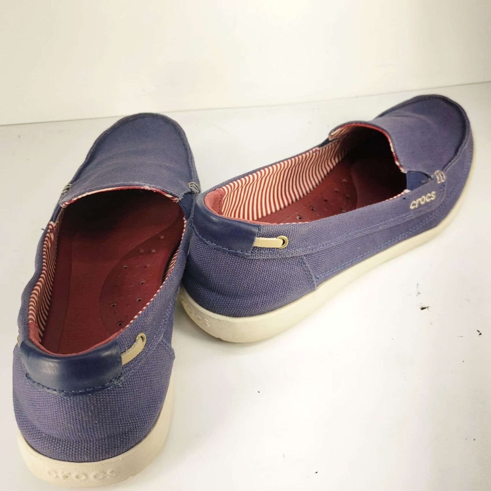 Crocs Crocs Loafers Walu Nautical Navy Blue Canvas 10 Women Slip On Round Toe Cushy Interior Lightweight Breathable Logo Textile Upper Size US 10 / IT 40 - 4 Thumbnail