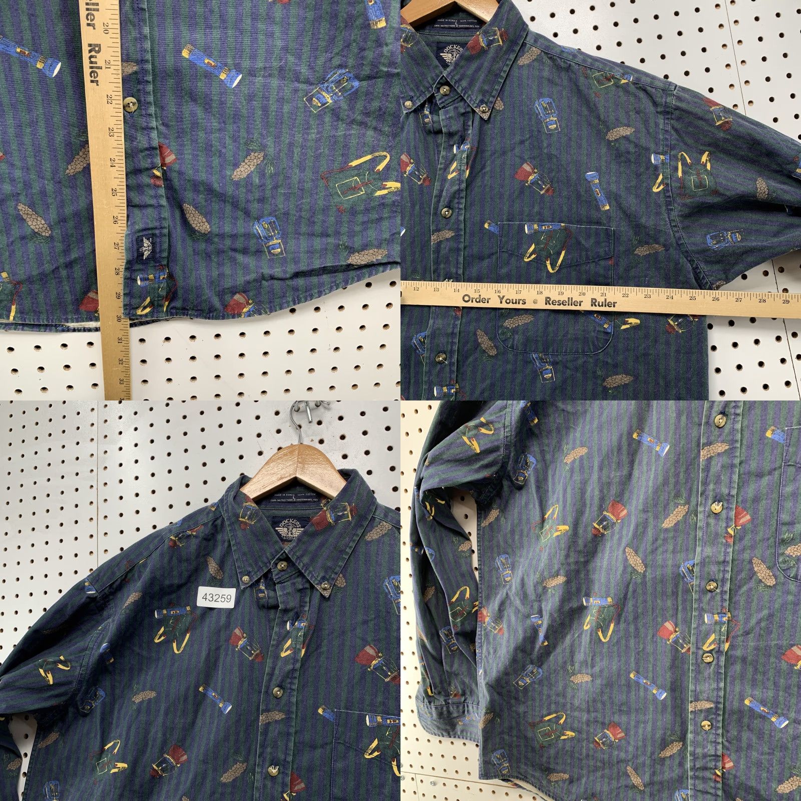 Dockers DOCKERS Shirt Mens L Blue Green Striped Button-Up Outdoor Camping Lightweight Casual Vintage-Check: 90s? Size US L / EU 52-54 / 3 - 8 Thumbnail