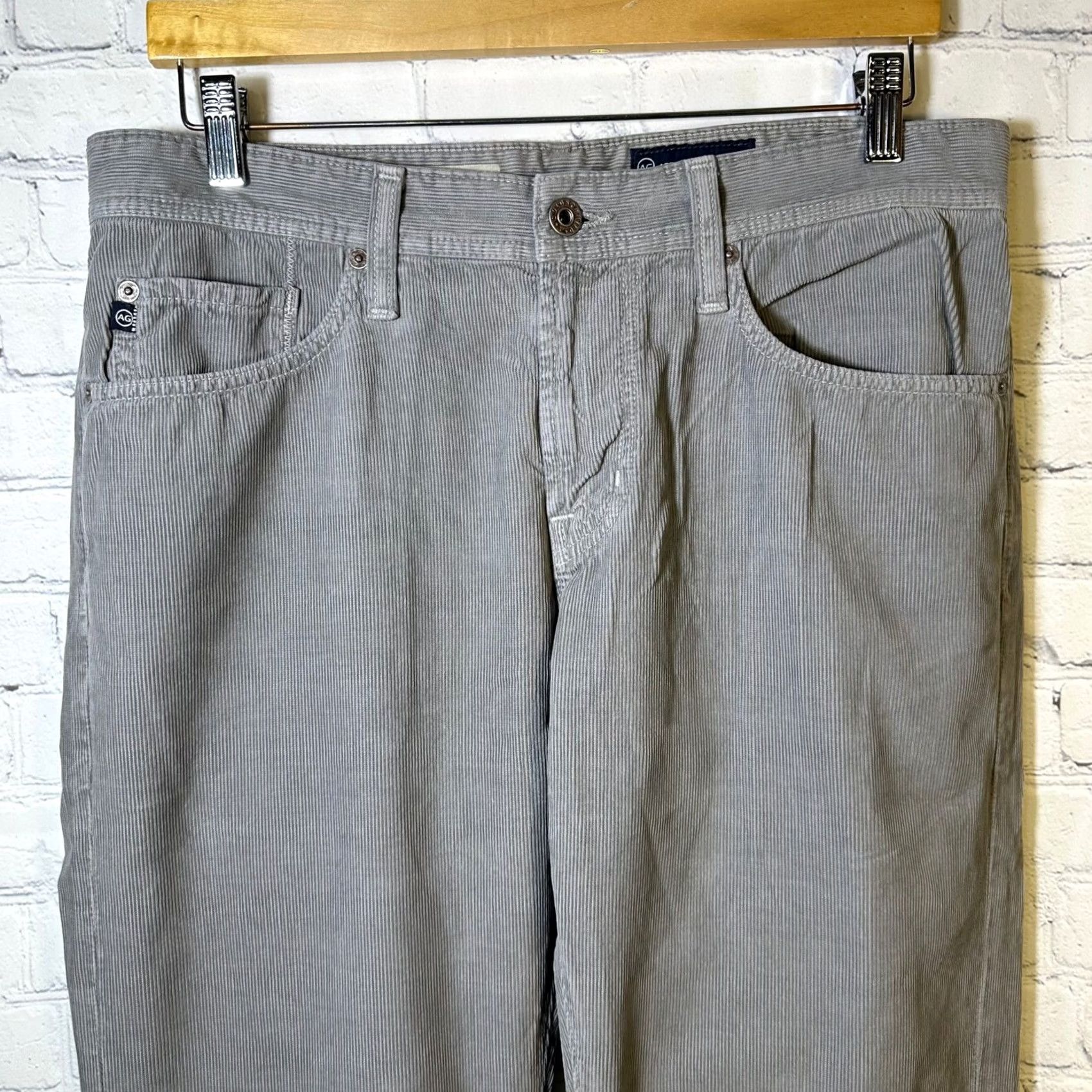 Vintage AG Adriano Goldschmied Mens Grey Corduroy Straight Leg Pants 32 Size US 32 / EU 48 - 2 Thumbnail