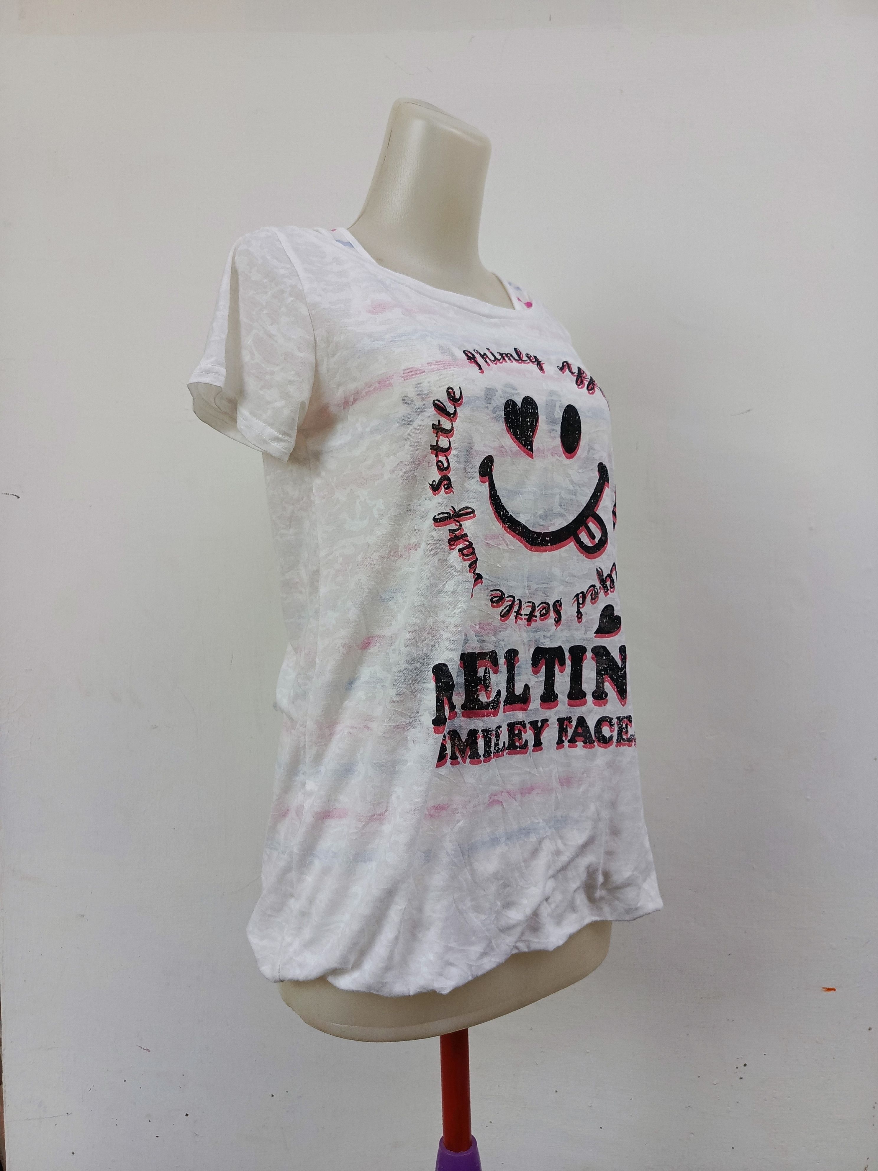 Japanese Brand COLZA Smiley Face Graphic T-Shirt White Y2K Tee Size S / US 4 / IT 40 - 3 Thumbnail