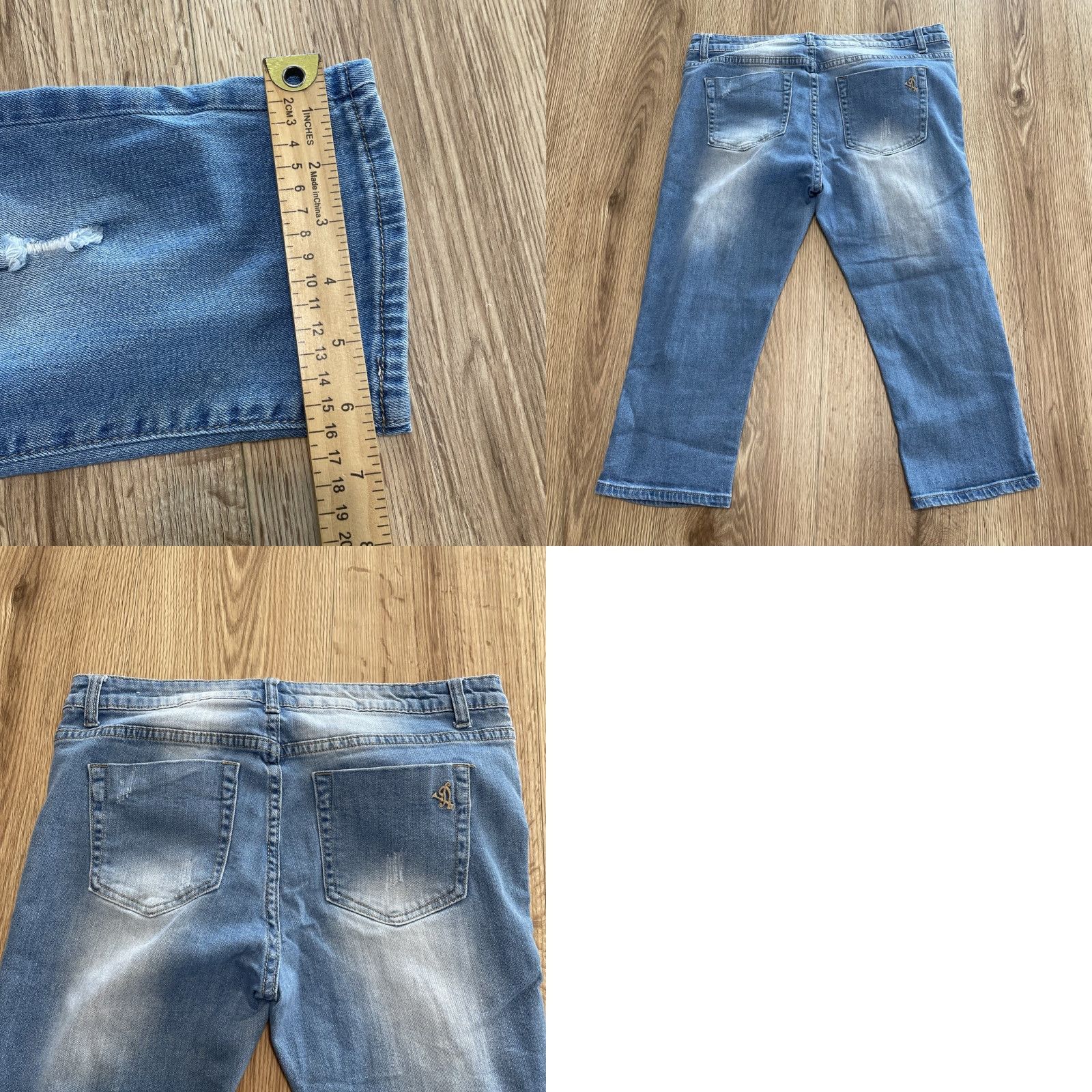 Denime V.I.P Women's Denim Capris Size 11/12 Light Wash Stretch Distressed Jean-Cut Off Shorts Size 32" / US 10 / IT 46 - 8 Thumbnail