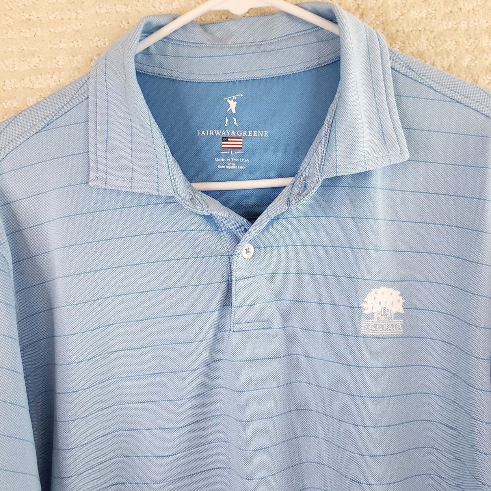 Vintage Fairway & Greene Polo Shirt Mens L Blue Stripe Belfair Logo Golf Performance Top Size US L / EU 52-54 / 3 - 4 Thumbnail