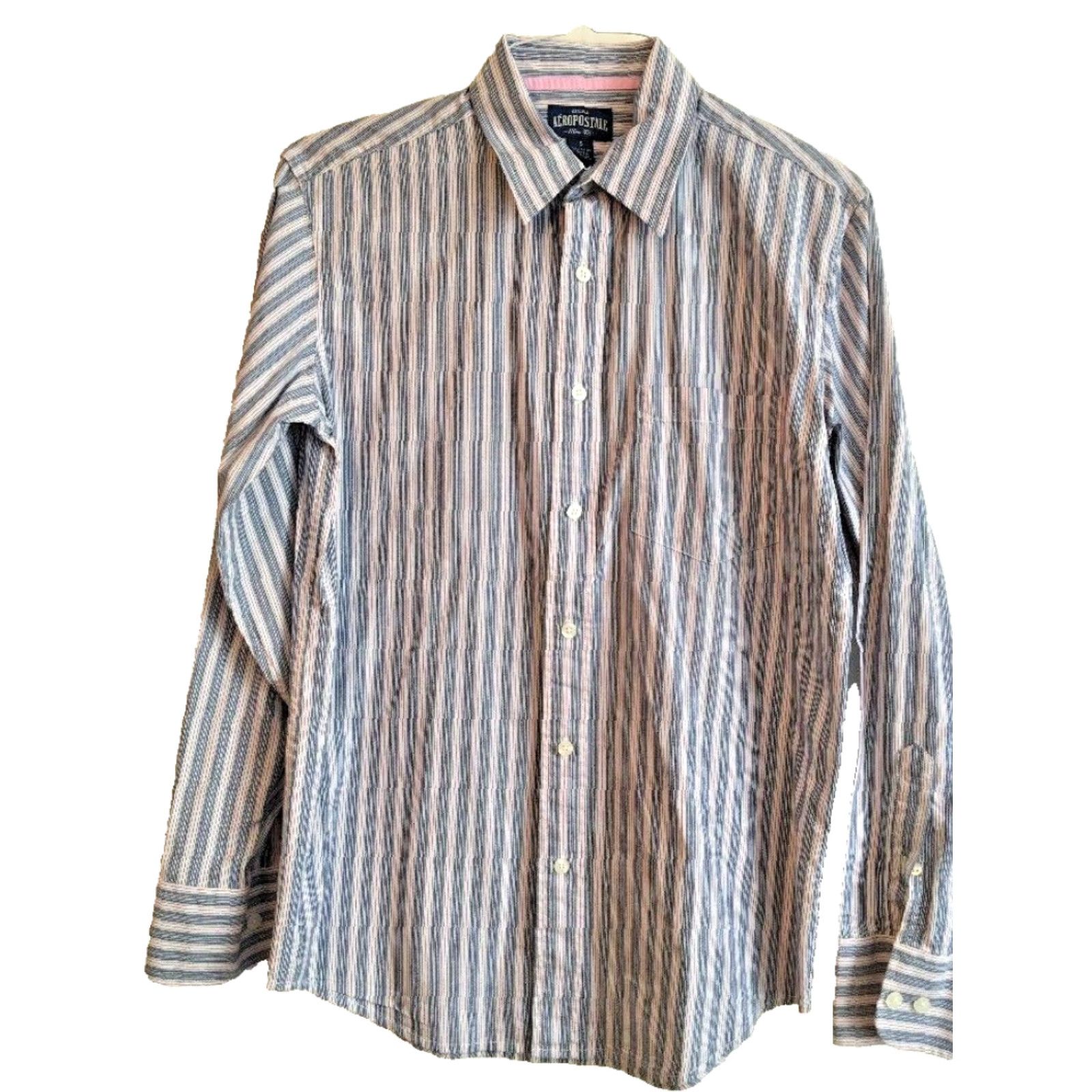 Vintage Aéropostale Shirt Slim Fit Men’s Button Up Blue Pink Striped 100% Cotton Small Size US S / EU 44-46 / 1 - 2 Thumbnail