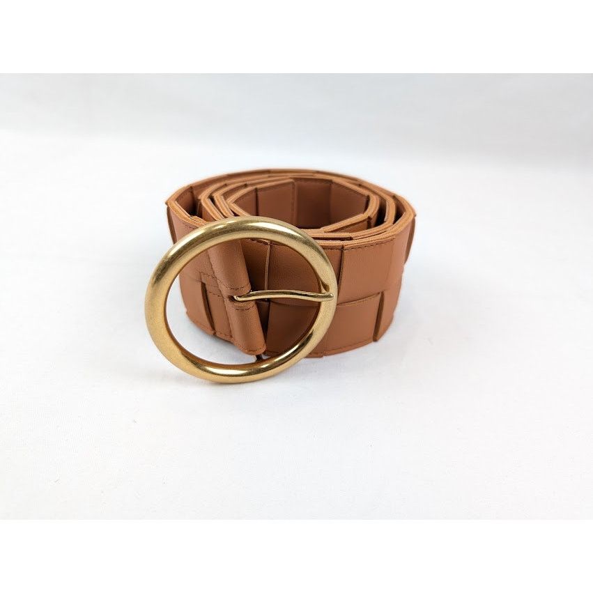 Bottega Veneta o1rshd1 Size: 85 / Intreccio Cintura Suede Belt in Clay/Gold Size ONE SIZE - 1 Thumbnail