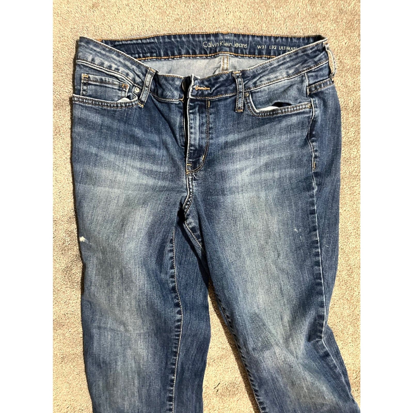 Calvin Klein VINTAGE Calvin Klein Women Jeans Skinny Low Rise Medium Wash Ripped Blue 31x27.5 Size 24" / US 00 / IT 34 - 5 Thumbnail