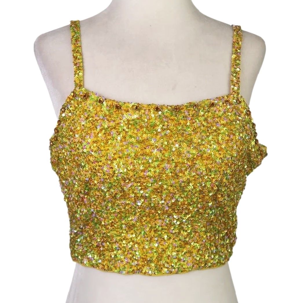 Vintage VINTAGE 90s Yellow Sequin Beaded Shimmering Cami Crop Top S Tank Sleeveless Zip Party/Cocktail Formal Womens Boys Girls? Size S / US 4 / IT 40 - 2 Thumbnail