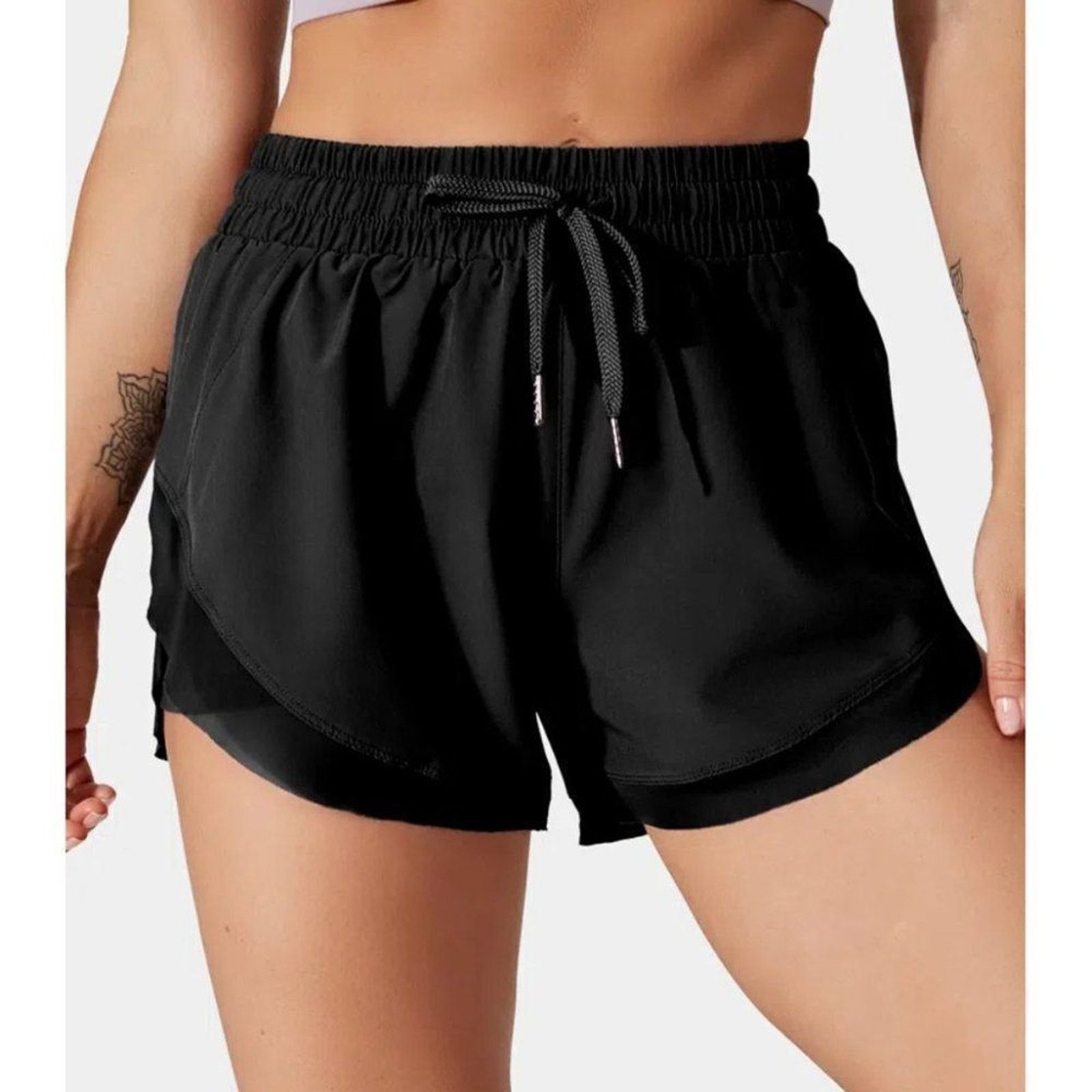 Vintage NWOT Halara Black Drawstring Contrast Mesh Athletic Shorts L Size 30" / US 8 / IT 44 - 2 Thumbnail
