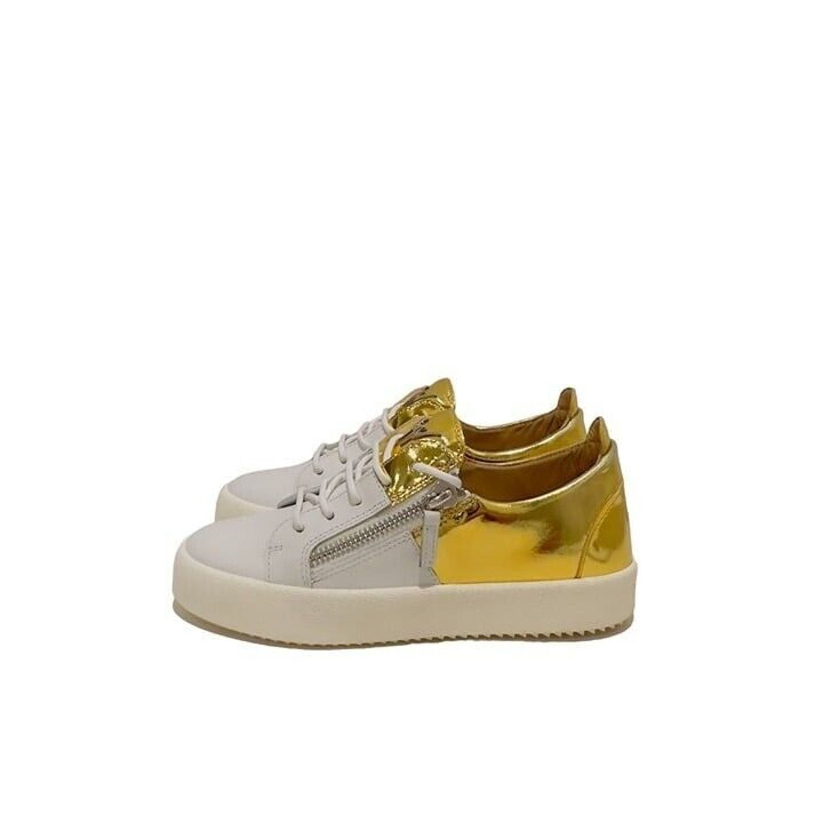 Giuseppe Zanotti Giuseppe Zanotti White Gold Double Zip Low Top Sneakers Size US 11 / IT 41 - 2 Thumbnail