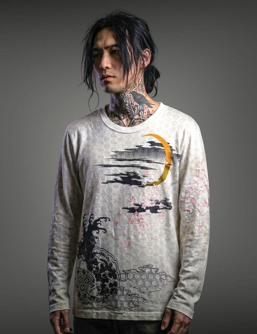 Japanese Brand Embroidery Cherry Blossom Skull Traditional Japanese Ls tee Size US M / EU 48-50 / 2 - 2 Thumbnail