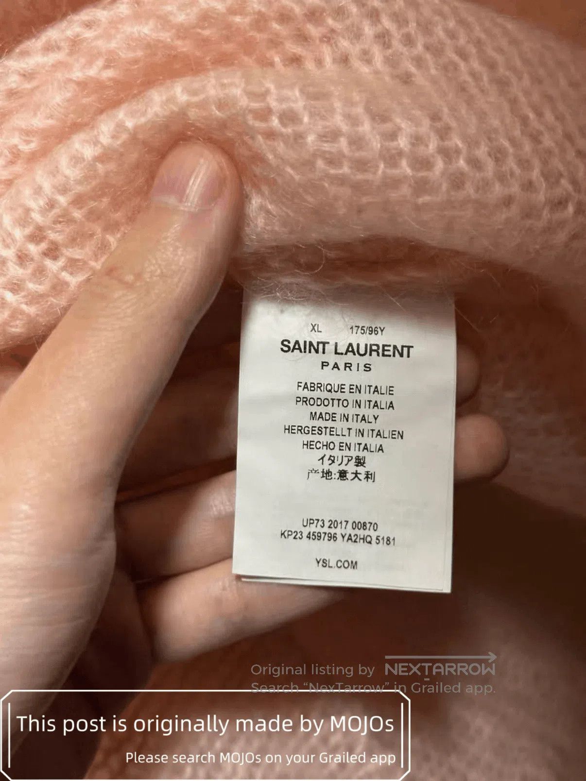 Saint Laurent Paris Sz XL Saint Laurent Paris Pink Mohair V-neck Knitwear mojos Size US XL / EU 56 / 4 - 6 Thumbnail