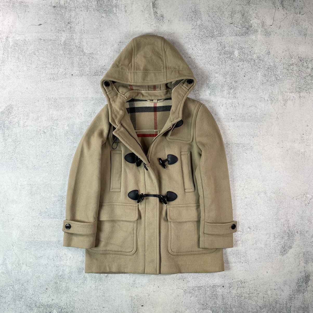 Burberry Brit Check Lined Wool Blend Duffle Coat In Beige