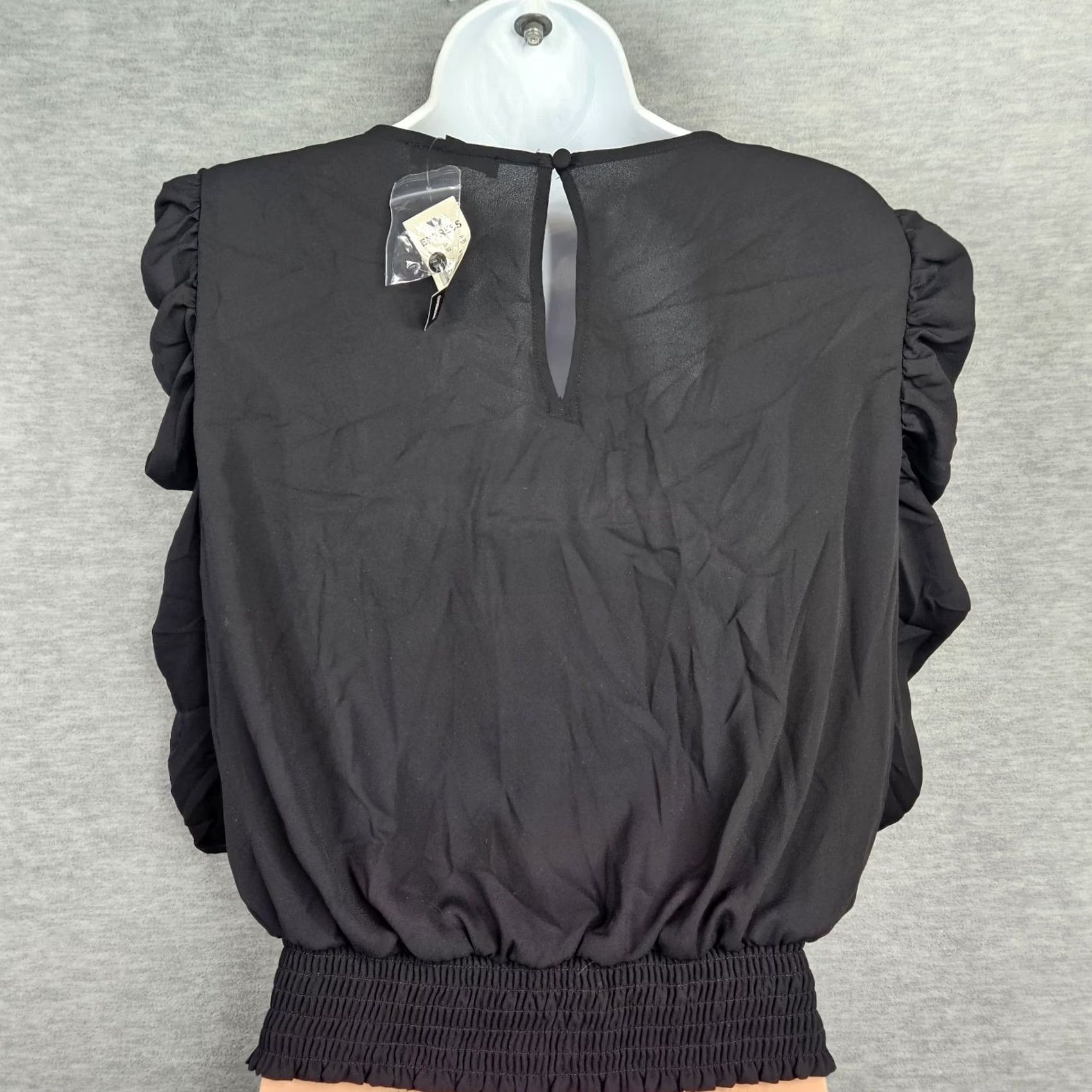 Express Express Black Women's Top Size M NEW Puff Shoulder 3/4 Sleeve Keyhole back Shirt Women M Black Puff Sleeve Crew Neck Blouse Size M / US 6-8 / IT 42-44 - 2 Thumbnail