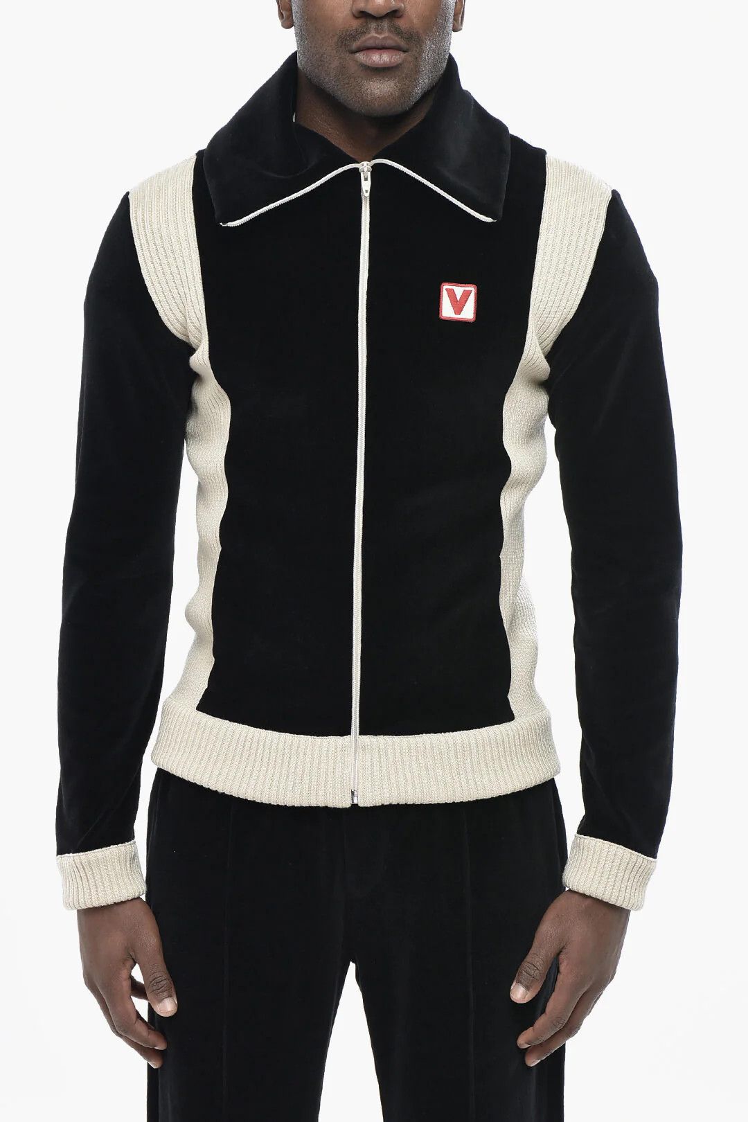 Valentino og1mm0426 Two-Tone Velour Sweatshirt in Black Size US M / EU 48-50 / 2 - 1 Thumbnail