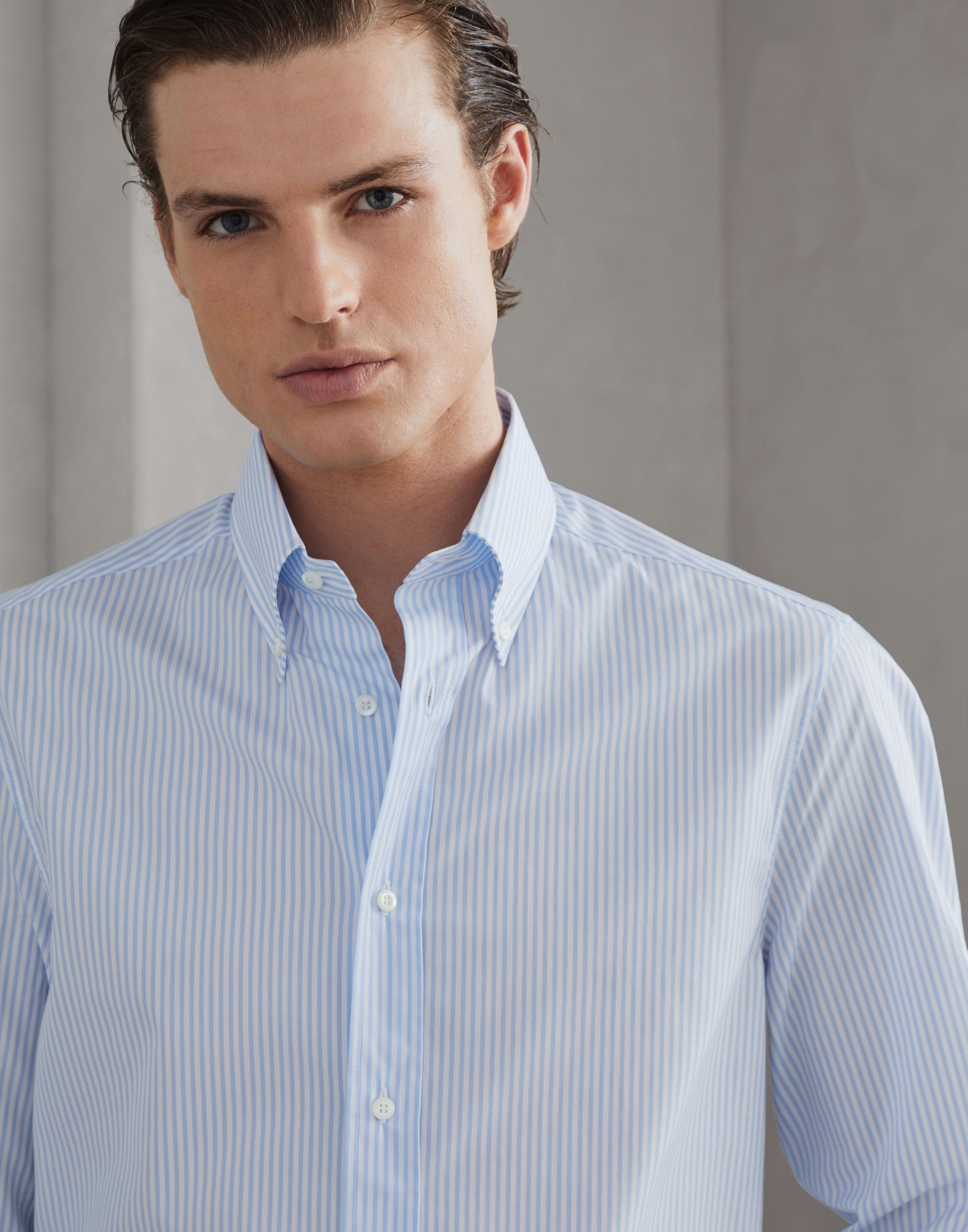 Brunello Cucinelli o1la1rc1a0925 Shirt in Blue/White Size US L / EU 52-54 / 3 - 3 Thumbnail