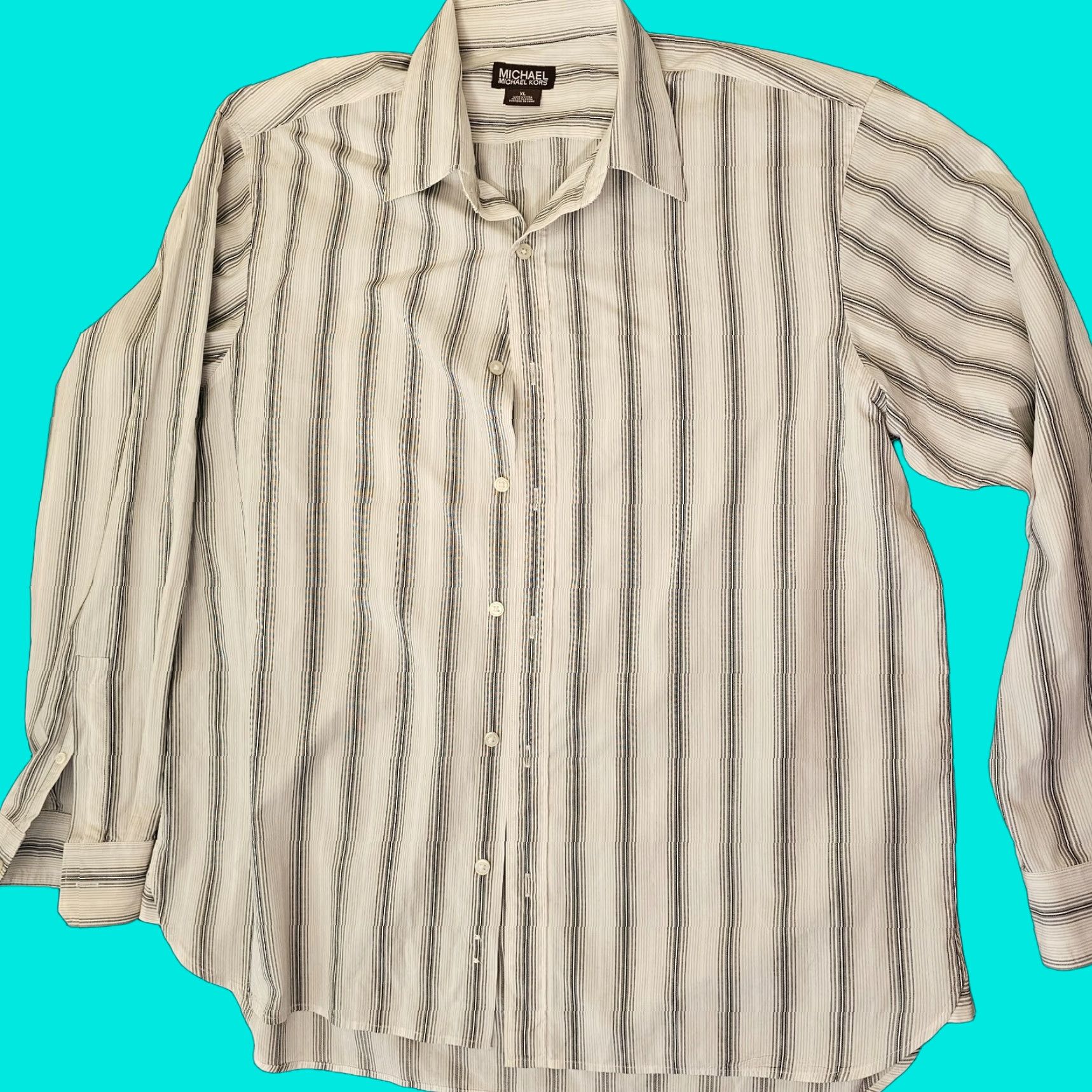 Michael Kors Michael Kors Dress Shirt Men’s XL White Stripe Long Sleeve Button-Down Collared Classic Button Up Shirt Size 46R - 1 Thumbnail