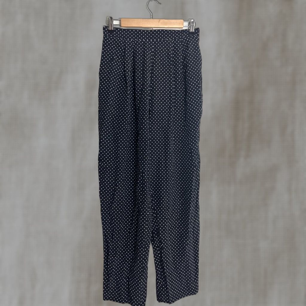 Vintage VINTAGE White Polka Dot Dress Pants Womens Medium Black Rayon Elastic 28x29 Global Style Pants M Women Mens? Size 32" / US 10 / IT 46 - 1 Thumbnail