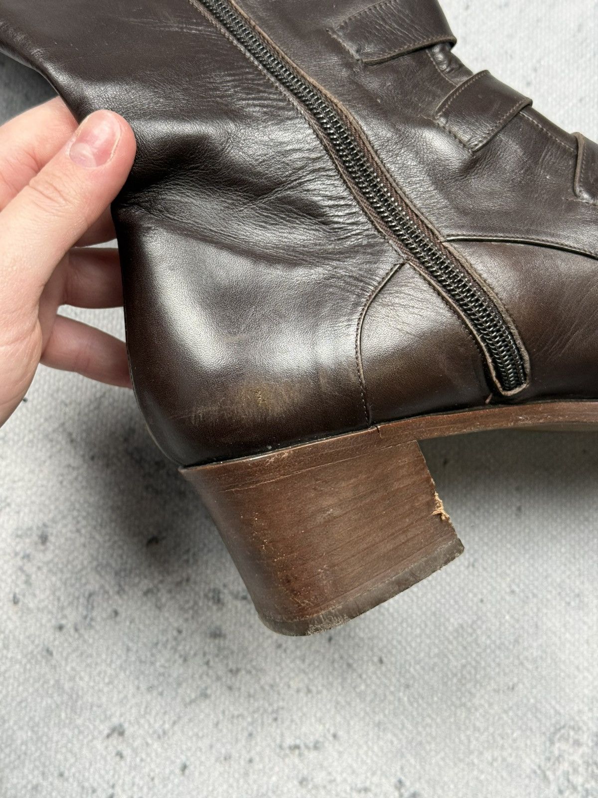 If Six Was Nine Vintage Italian Brown Leather Riding Boots Buckle Straps y2k Size US 7.5 / IT 37.5 - 18 Thumbnail