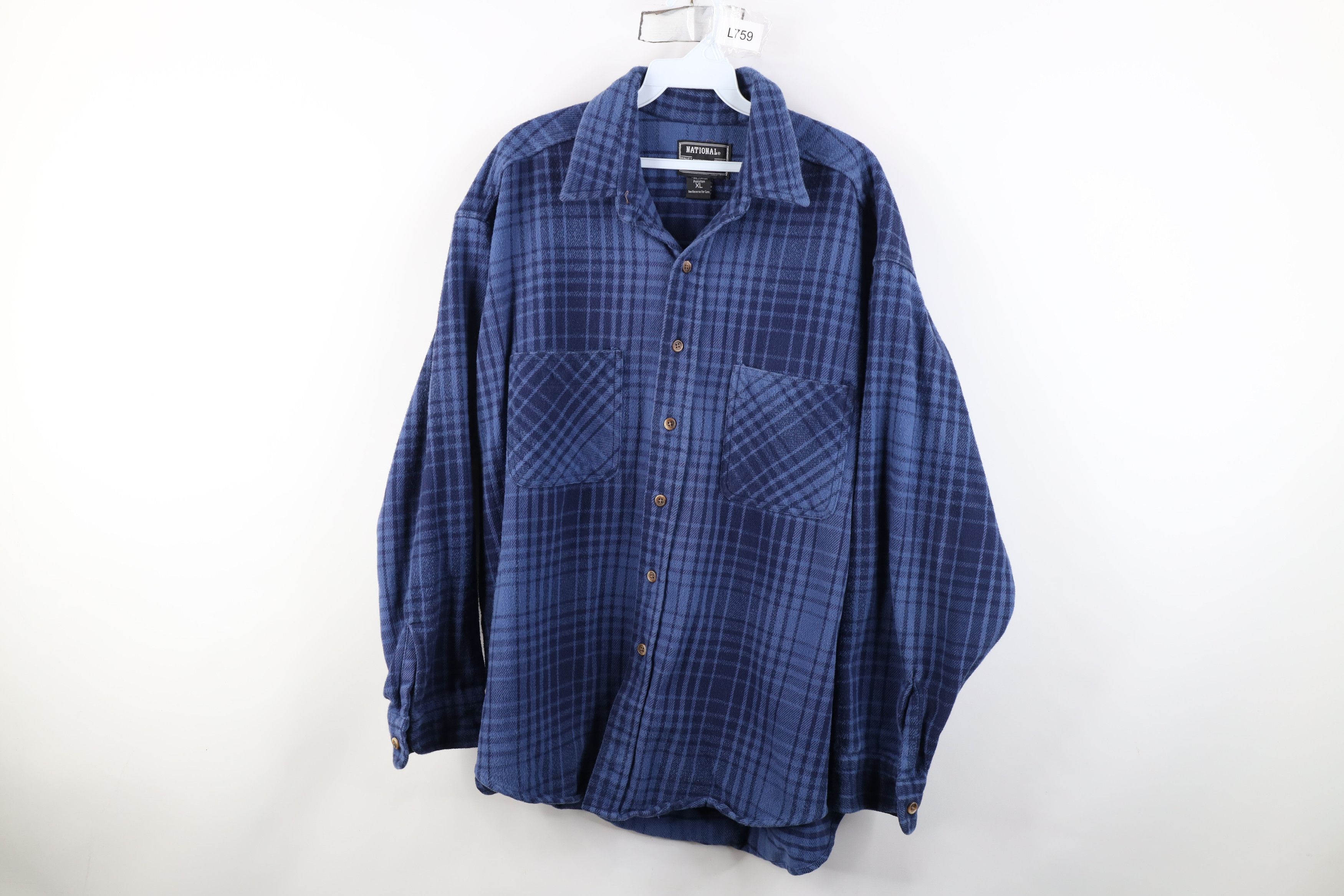 Vintage Vintage 90s Streetwear Heavyweight Button Shirt Blue Plaid Size US XL / EU 56 / 4 - 1 Thumbnail