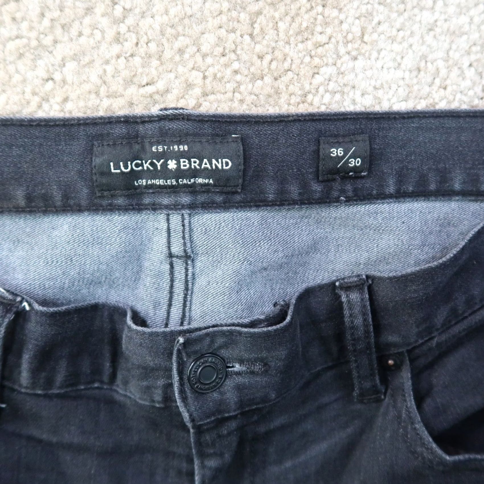 Lucky Brand Lucky Brand 410 Jeans Men's 36x30 Slim Straight Denim Black 5-Pocket Belt Loops Regular Cotton Blend Zip Closure Distressed No Vintage No Distressed? Size US 36 / EU 52 - 3 Thumbnail