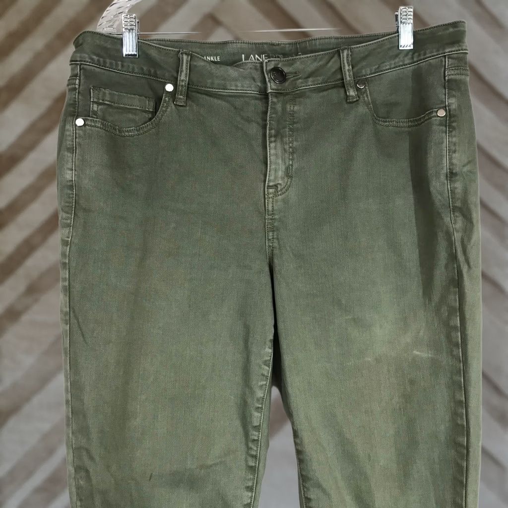 Vintage Lane Bryant Olive Green Ankle Skinny Jeans Women's 16 Black Label Denim Casual Pockets Stretch 5-Pocket Distressed Size 38" / US 16 / IT 52 - 1 Thumbnail