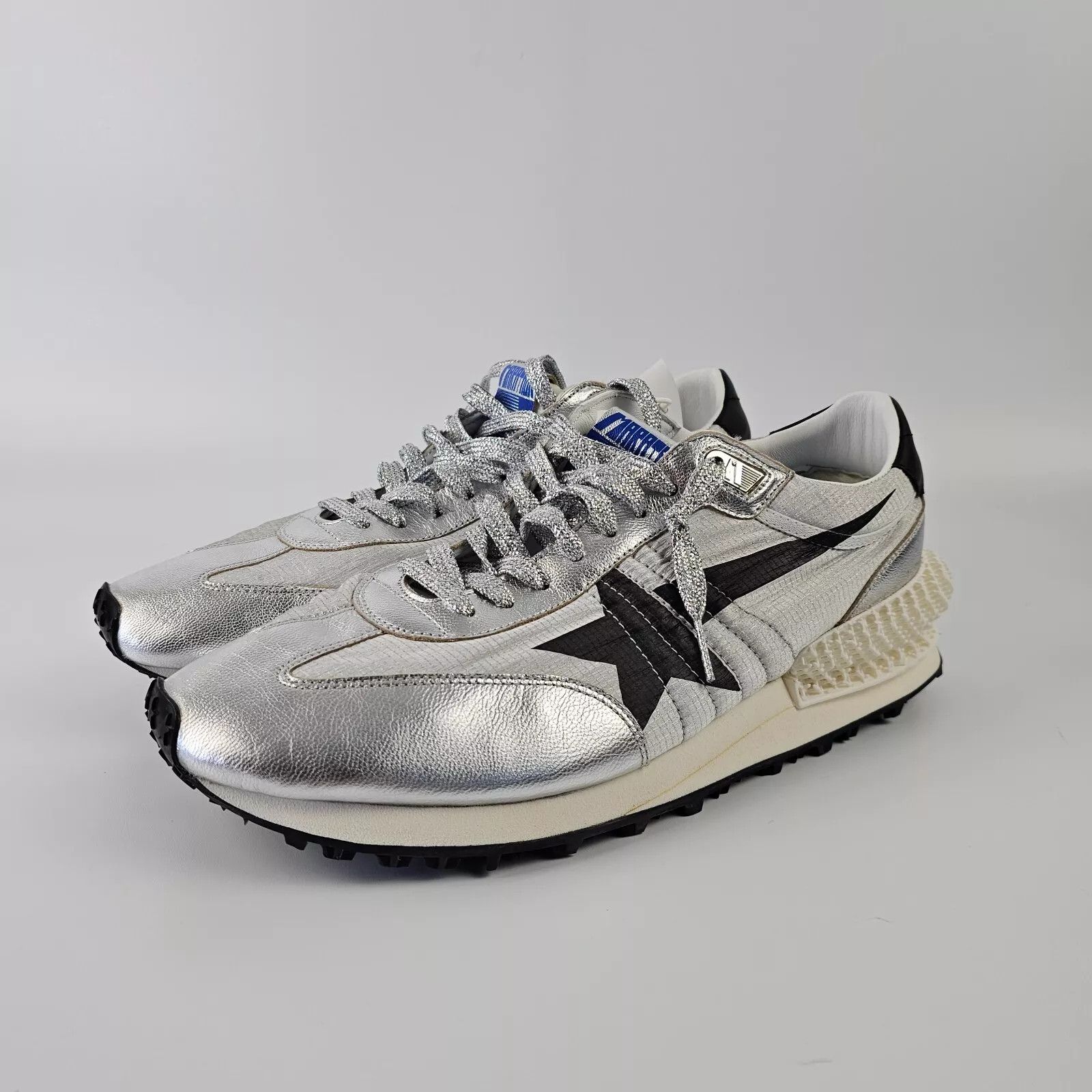 GG Marathon Silver Ripstop Nylon Black Star Sneakers New