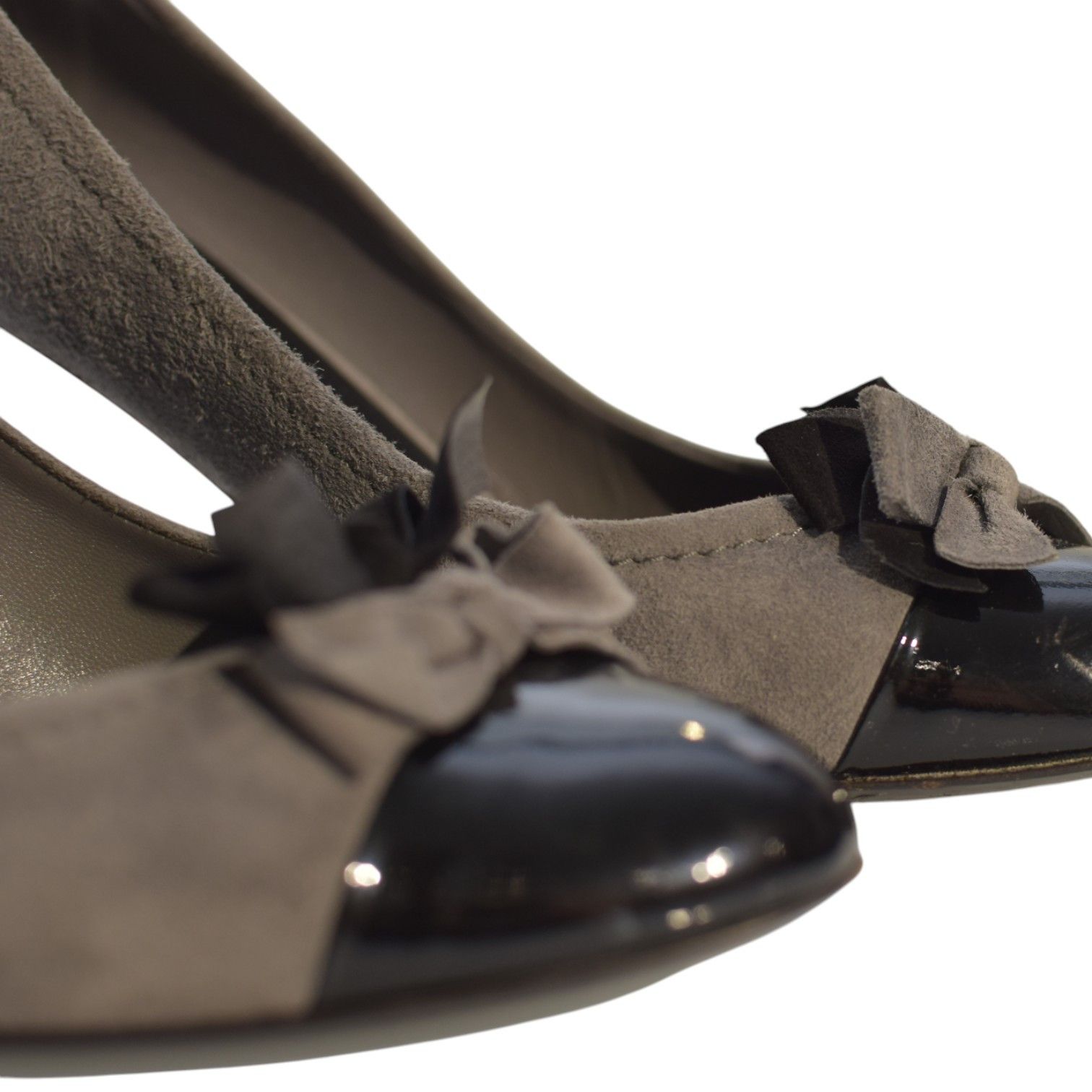 Miu Miu Miu Miu Suede Bow Pumps–Gray with Black Patent Cap Toe Size US 9.5 / IT 39.5 - 5 Thumbnail