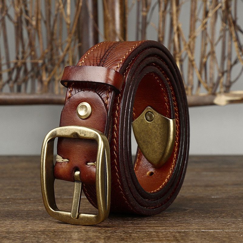 Leather Copper Buckle Leather Belt Size ONE SIZE - 2 Thumbnail