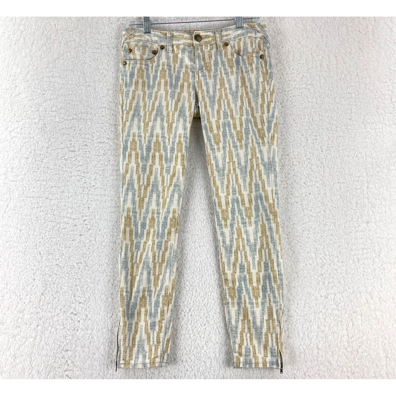 Free People Free People Ikat Print Skinny Jeans Womens 26 Ivory Bohemian Festival Denim Jeans Menus Size 26" / US 2 / IT 38 - 2 Thumbnail