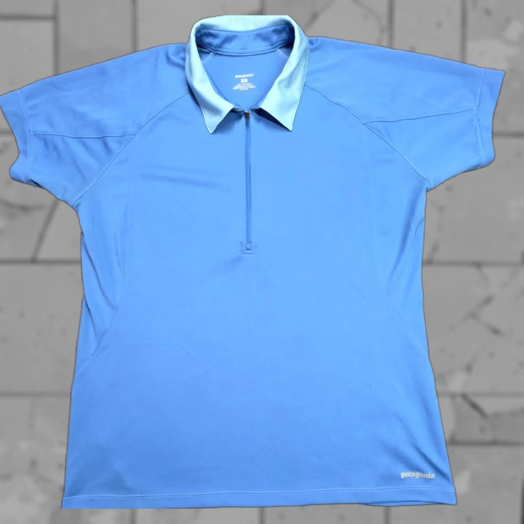 Patagonia Patagonia Polo Shirt Women L Blue 1/4 Zip Short Sleeve Performance Jersey Lightweight Moisture Wicking Activewear Shirt Size L / US 10 / IT 46 - 1 Thumbnail
