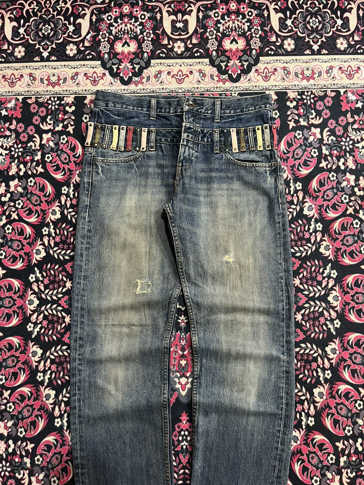 No Faith Studios Japanese Brand Bobson Double Waist Blue Washed Jeans Size US 33 - 3 Thumbnail