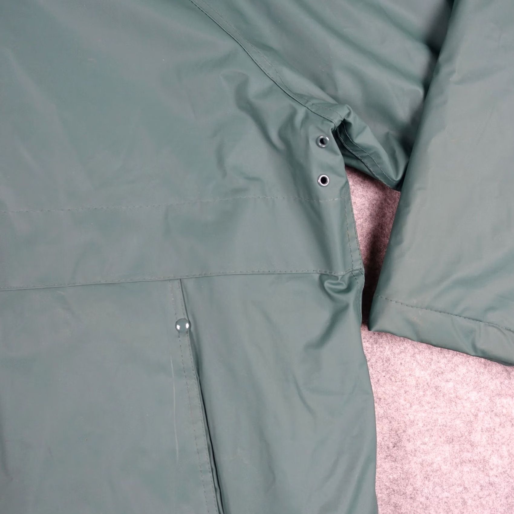 Rains VINTAGE Misty Harbor Coat XL Green Rain Coat Unisex Mens Womens Hooded Lined Pockets PVC Zip Long Size XL / US 12-14 / IT 48-50 - 4 Thumbnail