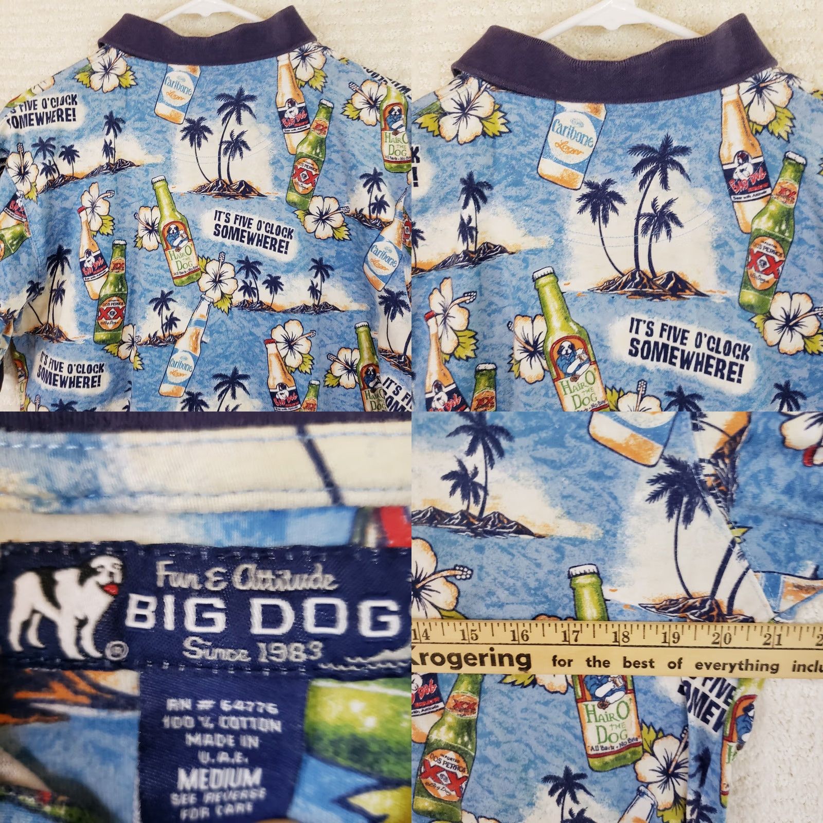 Big Dogs Big Dogs Polo Shirt Men's M Blue Cotton Beer All Over Print 5 O'clock Somewhere Tank Tailgating Beach Party Golf Shirts Mens Size US M / EU 48-50 / 2 - 9 Thumbnail