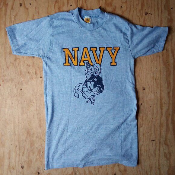 NCAA × Vintage Vintage 80s Navy Goats College T-Shirt Size S / US 4 / IT 40 - 2 Thumbnail