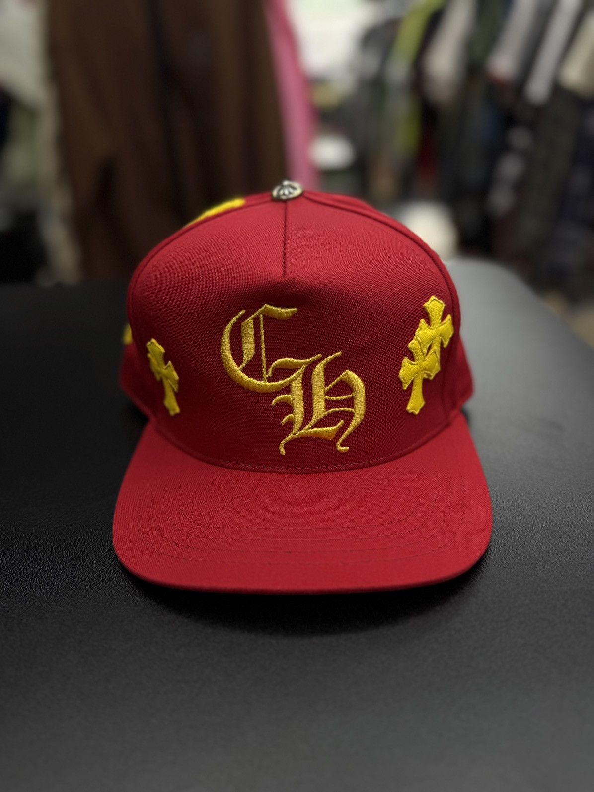 Chrome Hearts Chrome Hearts Red/Yellow Leather Cross Logo SnapBack New Size ONE SIZE - 1 Thumbnail