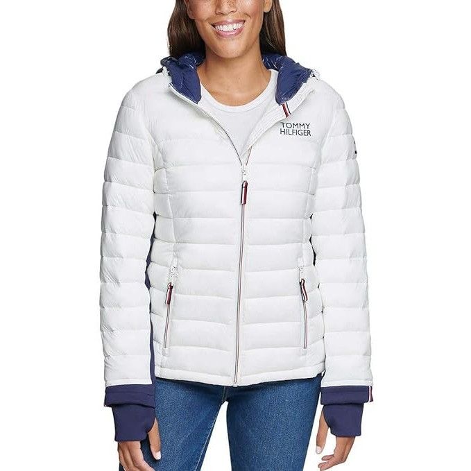 Tommy Hilfiger Tommy Hilfiger Womens White Navy Blue Puffer Zip Up Jacket Size XS / US 0-2 / IT 36-38 - 1 Thumbnail