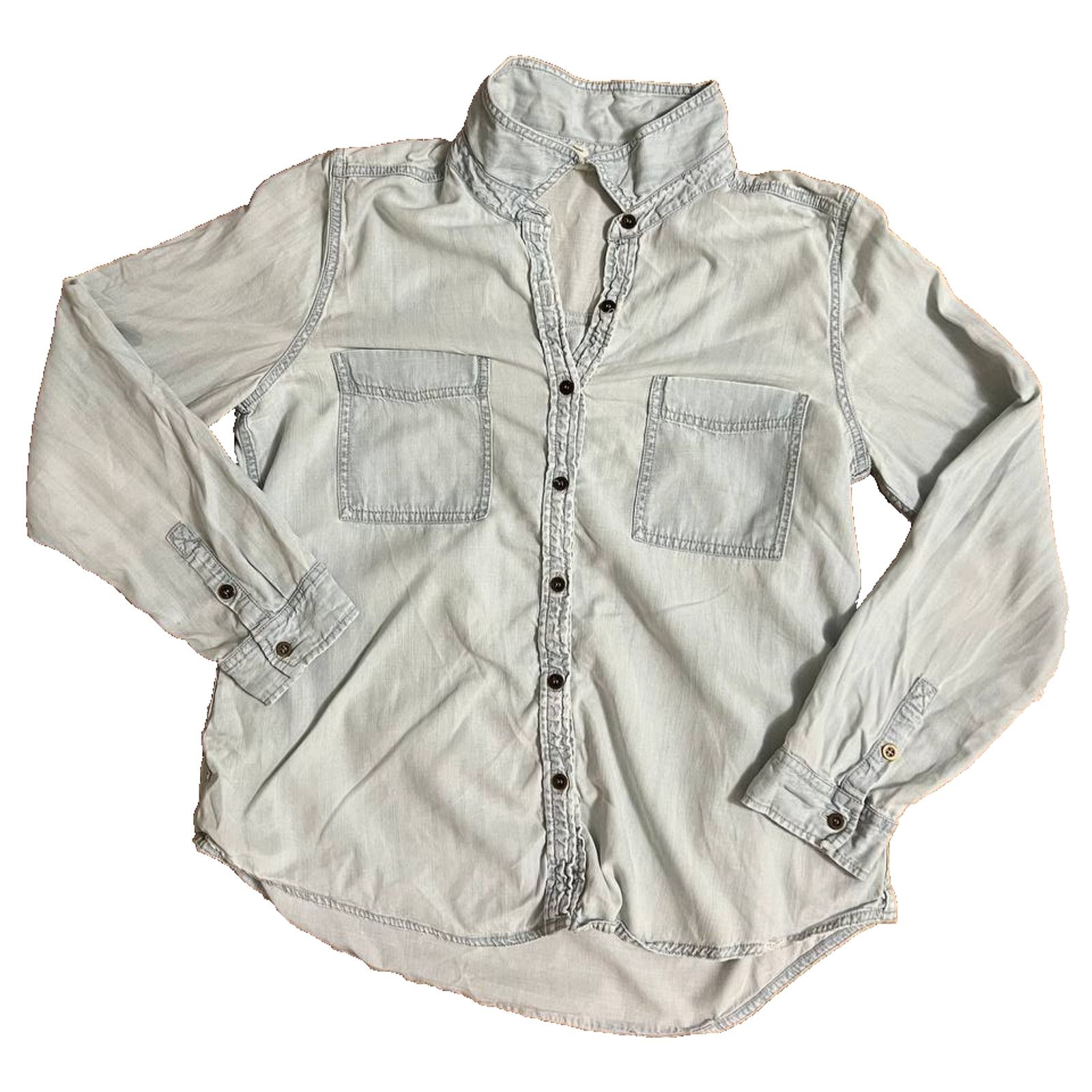 Eileen Fisher EILEEN FISHER Shirt Siz L Denim Classic Pockets Grey A000964 Size L / US 10 / IT 46 - 1 Thumbnail